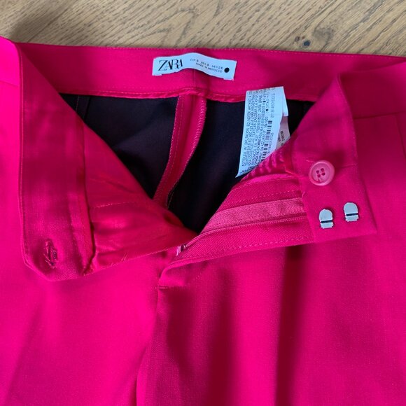 Zara Low Rise Flare Dressy Pants Trousers Pockets Fuchsia Pink Size S - Picture 11 of 15